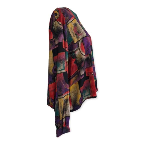 90s Modernist Jewel Tone Career Blouse - Picture 2 of 5